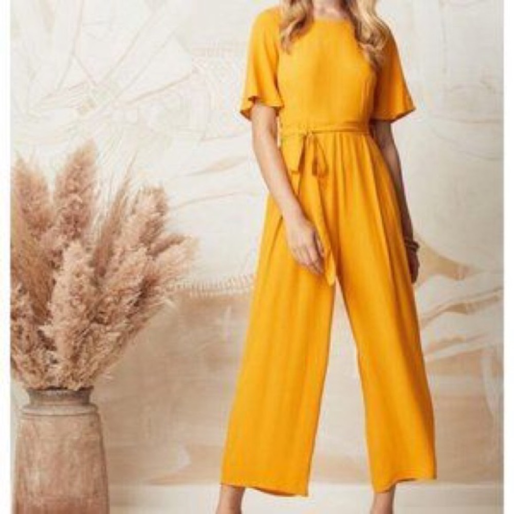 Mister Women’s Zimi Jumpsuit Yellow Size 10 Belted Wide Leg One Piece